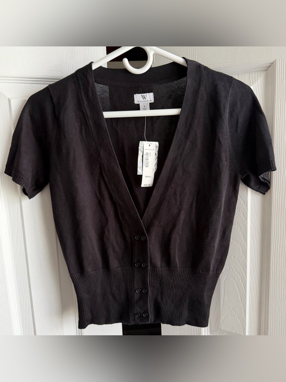 Worthington NWT Black V-Neck Short Sleeve Button-Up Cardigan
